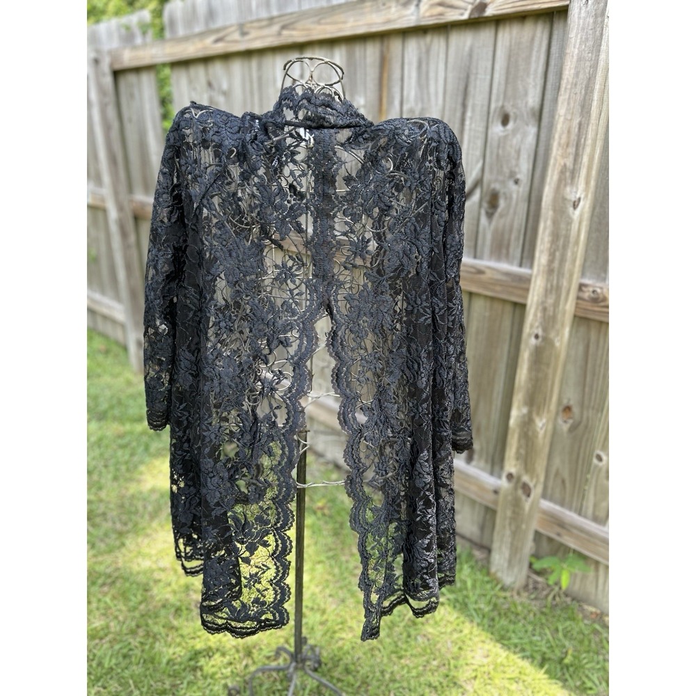 Vintage Niki Originals Black Floral Lace Lingerie Top Cover Fairy Goth‎ Size M